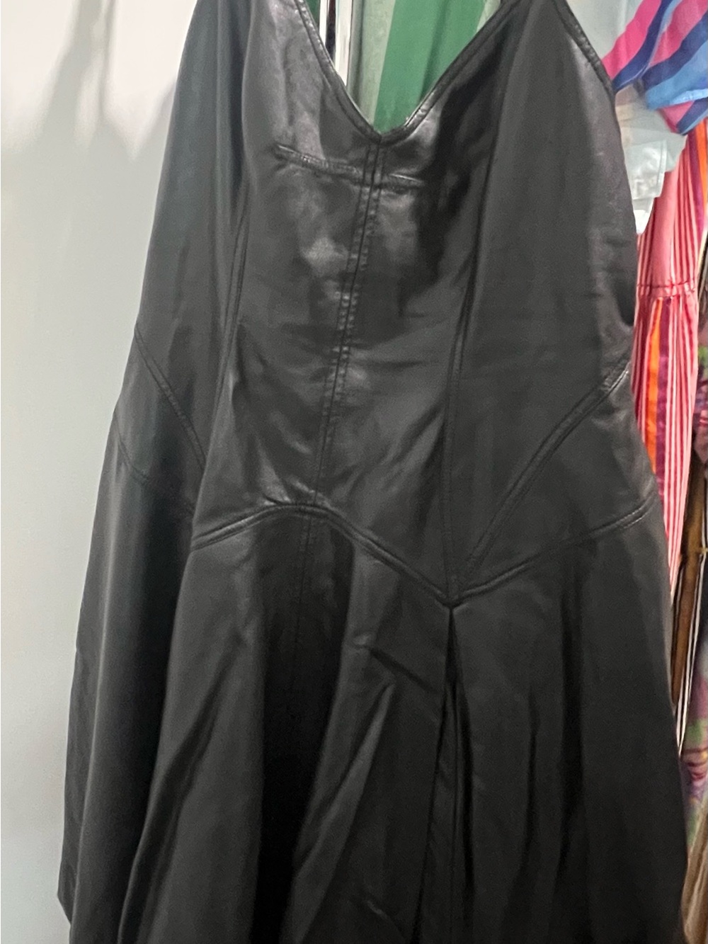Pilcro Black Leather V-Neck Dress Coat
